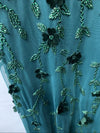 Adrianna Papell Women's Green Beaded Floral Gown Dress Sleeveless V-neck Size 12