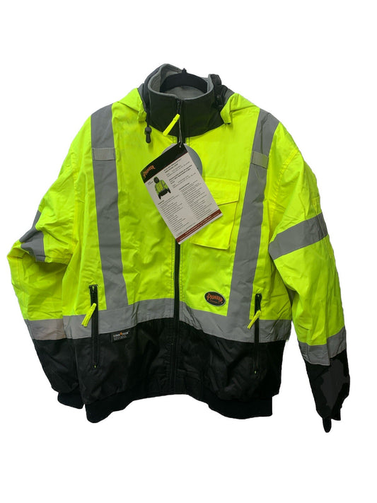 Pioneer Premium High Vis Safety Jacket Waterproof Large Green Star Tech Workwear