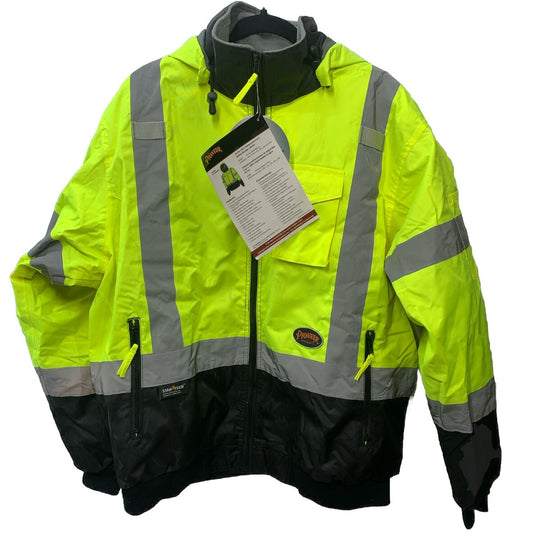 Pioneer Premium High Vis Safety Jacket Waterproof Large Green Star Tech Workwear