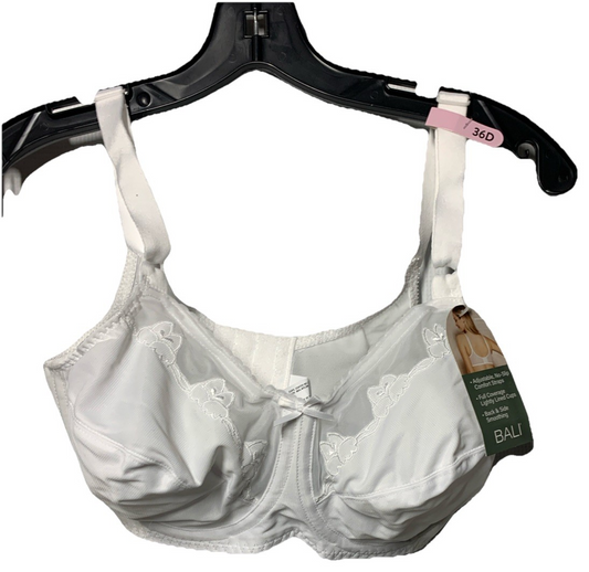 Bali 0180 Flower Bali Underwire Bra 36D White Full Coverage Lightly Lined Cup