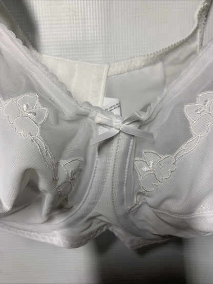 Bali 0180 Flower Bali Underwire Bra 36D White Full Coverage Lightly Lined Cup