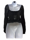 PAIGE Women's Sydnee Top Black Small Long Sleeve 3331661-3689 Sweetheart Neck