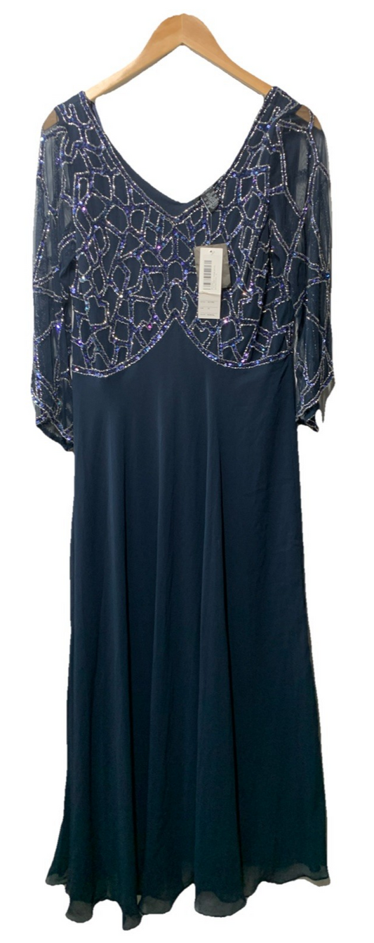 J Kara Womens 3/4 Sleeve Geo Beaded Gown Special Occasion Long Dress Size 12
