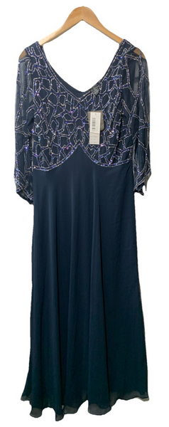 J Kara Womens 3/4 Sleeve Geo Beaded Gown Special Occasion Long Dress Size 12