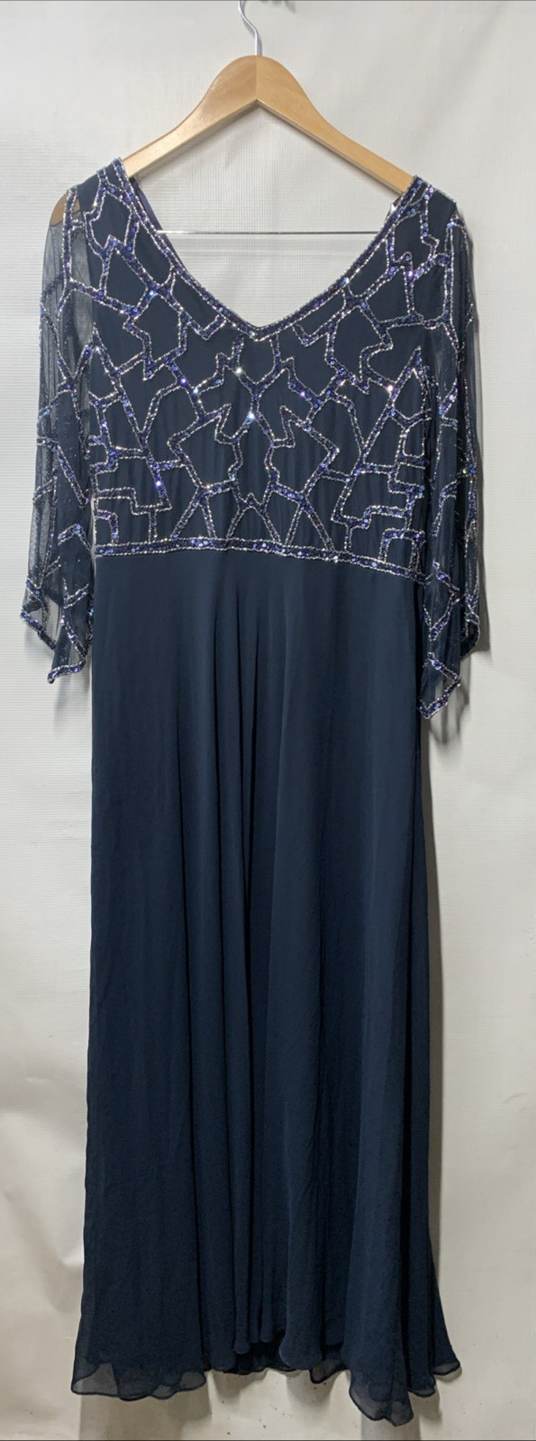 J Kara Womens 3/4 Sleeve Geo Beaded Gown Special Occasion Long Dress Size 12