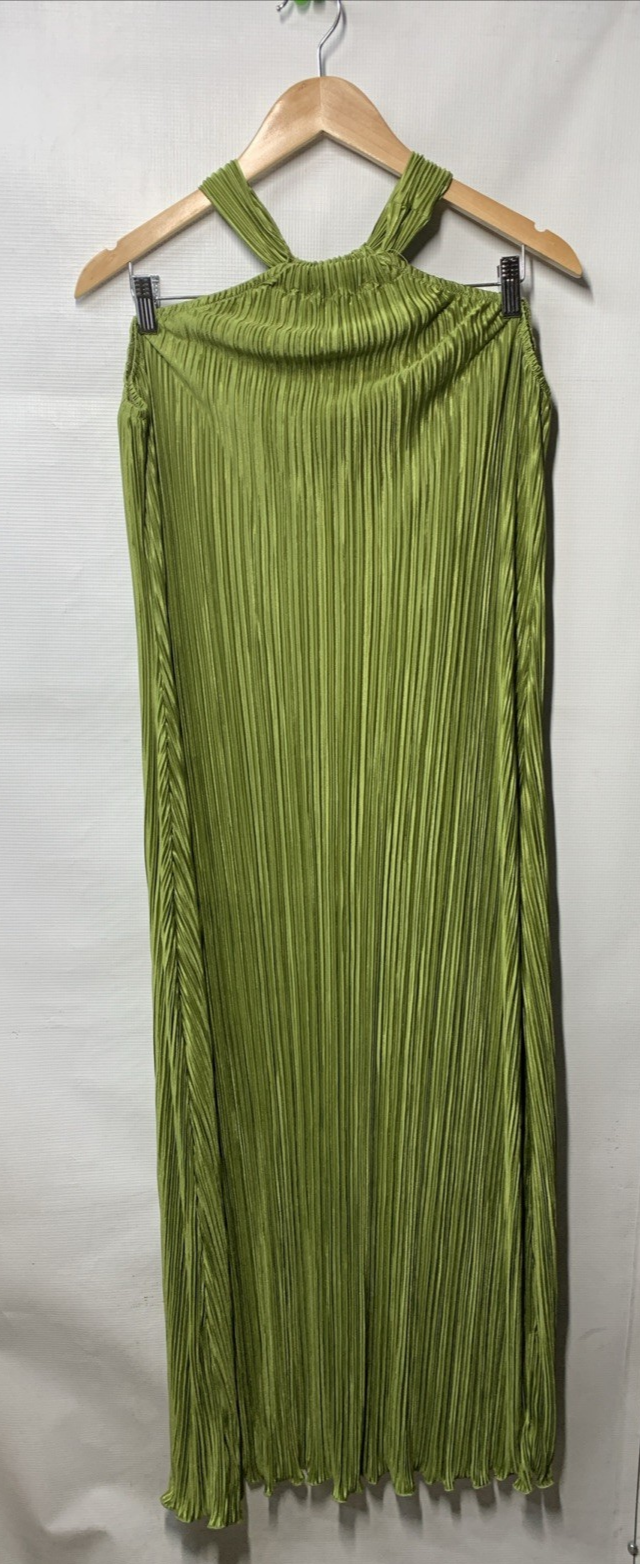 Petal and Pup TF9166-2-PPX Women's Melody Plisse Halter Maxi Dress Olive Size M