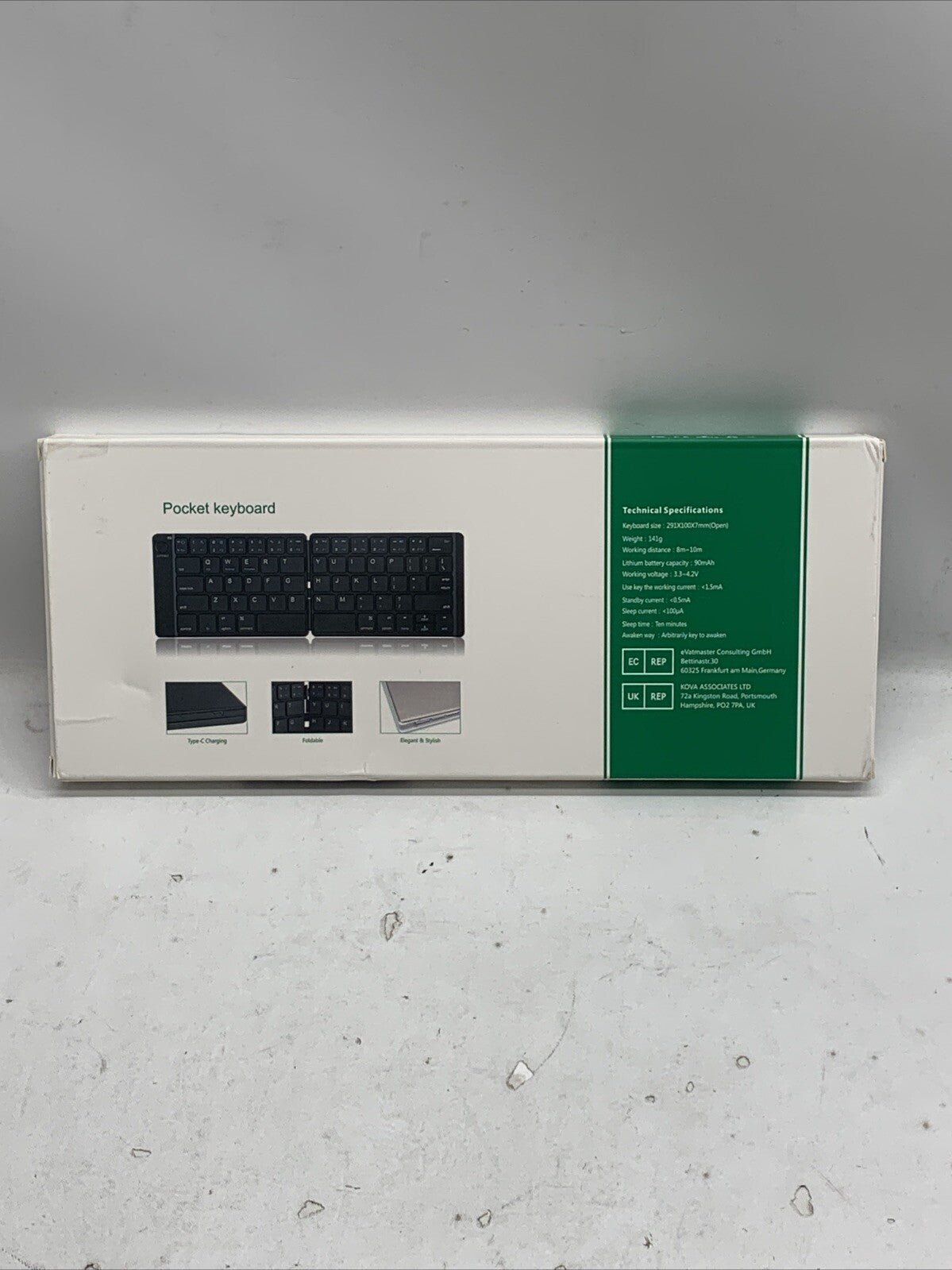 Blue Wireless Keyboard Foldable Pocket Size Bluetooth Portable Ergonomic Compact