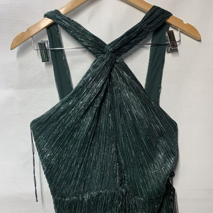Adrianna Papell Women's Green Halter Crinkle Metallic Midi Dress 8 Green Pine