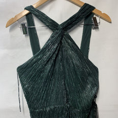 Adrianna Papell Women's Green Halter Crinkle Metallic Midi Dress 8 Green Pine