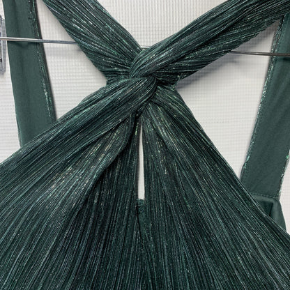 Adrianna Papell Women's Green Halter Crinkle Metallic Midi Dress 8 Green Pine