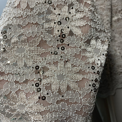 Alex Evenings Women's Tea Length Embroidered Bodice 3/4 Sleeve Size 18W Taupe