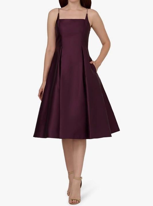 Adrianna Papell Women's Mikado Square-Neck Fit & Flare Party Midi Dress Size 18