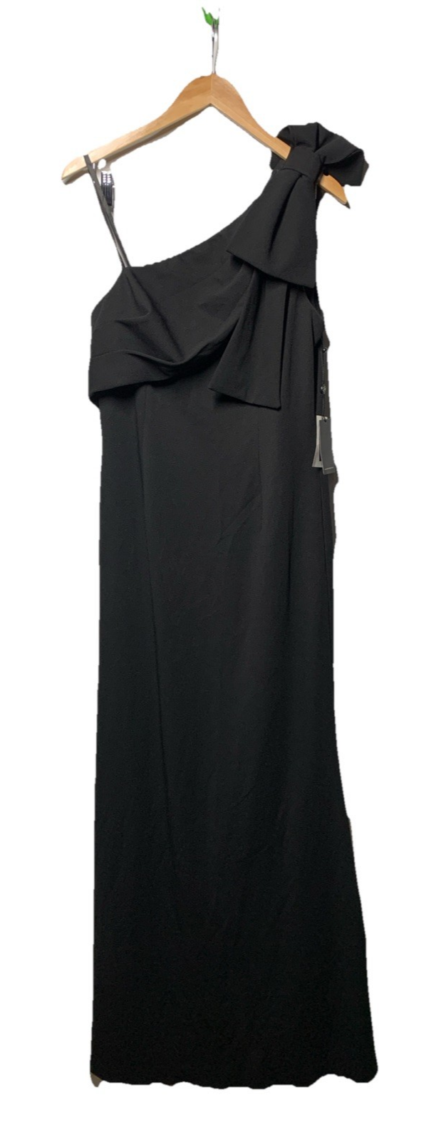 Adrianna Papell Bow Gown Stretch Crepe Maxi Dress Holiday Formal Size 14 Black