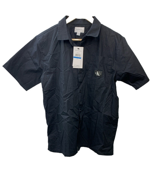 Calvin Klein Boys' Short Sleeve Woven Button-up Collared Shirt Size 18/20 Black