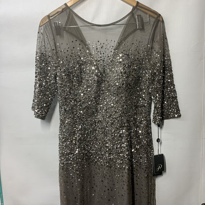 Adrianna Papell Women's Light Sliver Beaded Illusion Column Evening Gown Size 10
