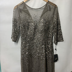 Adrianna Papell Women's Light Sliver Beaded Illusion Column Evening Gown Size 10