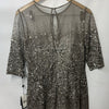 Adrianna Papell Women's Light Sliver Beaded Illusion Column Evening Gown Size 10