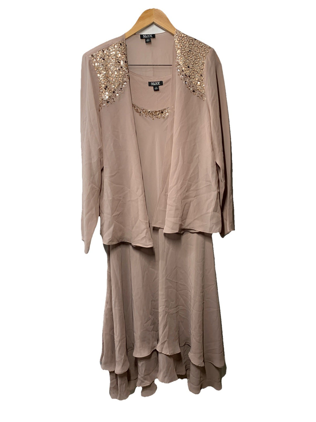 S.L. Fashions Women's Embellished Tiered Mother of The Bride Dress Two-Piece 16
