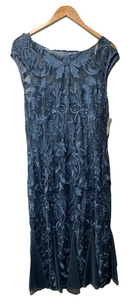 Alex Evenings Womens Short Embroidered Cocktail Party Dress Size 16 Vintage Blue