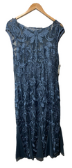Alex Evenings Womens Short Embroidered Cocktail Party Dress Size 16 Vintage Blue