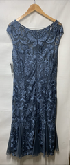 Alex Evenings Womens Short Embroidered Cocktail Party Dress Size 16 Vintage Blue