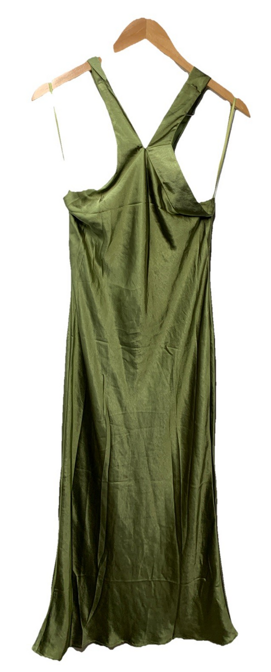 Petal & Pup Womens Grasie Dress Cocktail Cross Over Halter Neckline Size 4 Olive