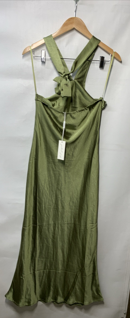 Petal & Pup Womens Grasie Dress Cocktail Cross Over Halter Neckline Size 4 Olive
