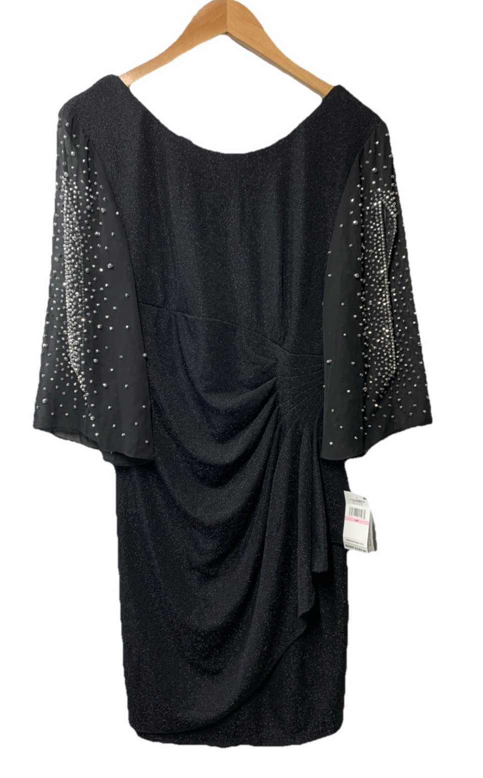 Alex Evenings Women's Short Sheath Cocktail Dress Embellished Sleeves Black 10P