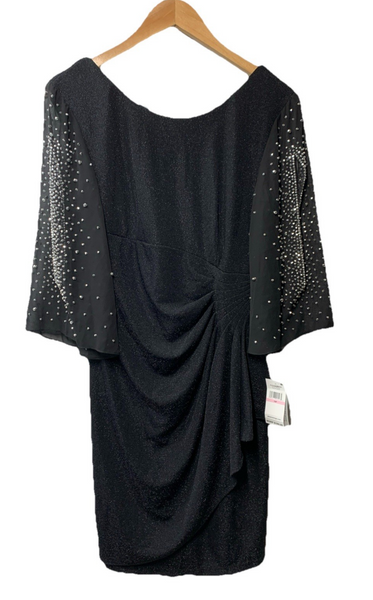 Alex Evenings Women's Short Sheath Cocktail Dress Embellished Sleeves Black 10P