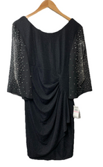 Alex Evenings Women's Short Sheath Cocktail Dress Embellished Sleeves Black 10P