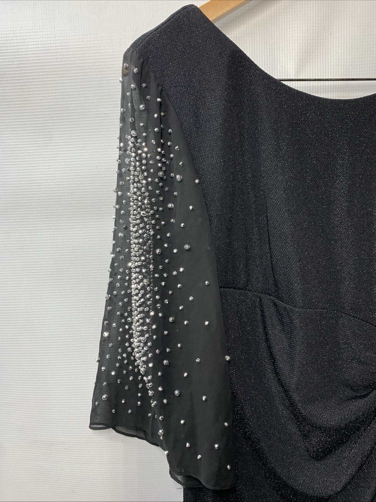 Alex Evenings Women's Short Sheath Cocktail Dress Embellished Sleeves Black 10P