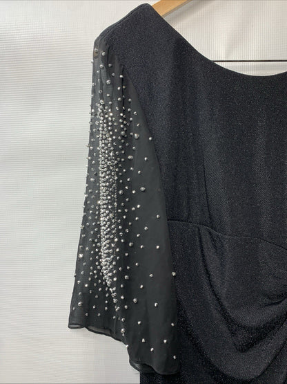 Alex Evenings Women's Short Sheath Cocktail Dress Embellished Sleeves Black 10P