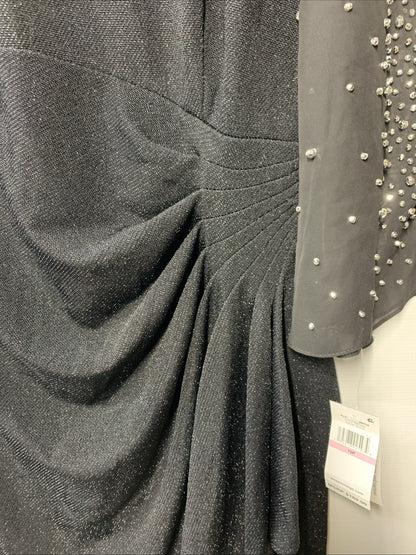 Alex Evenings Women's Short Sheath Cocktail Dress Embellished Sleeves Black 10P