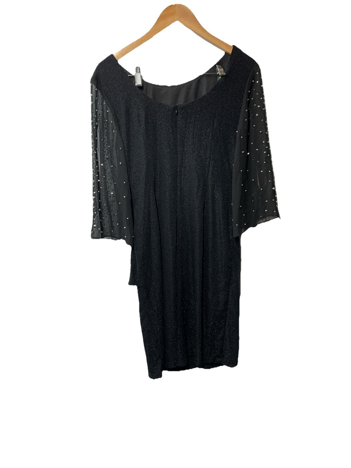 Alex Evenings Women's Short Sheath Cocktail Dress Embellished Sleeves Black 10P
