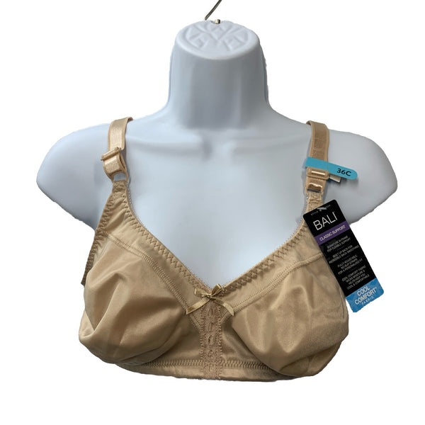 Bali Double SupportÂ® Wirefree Bra Size 36C Light Support V-neck Opaque Beige