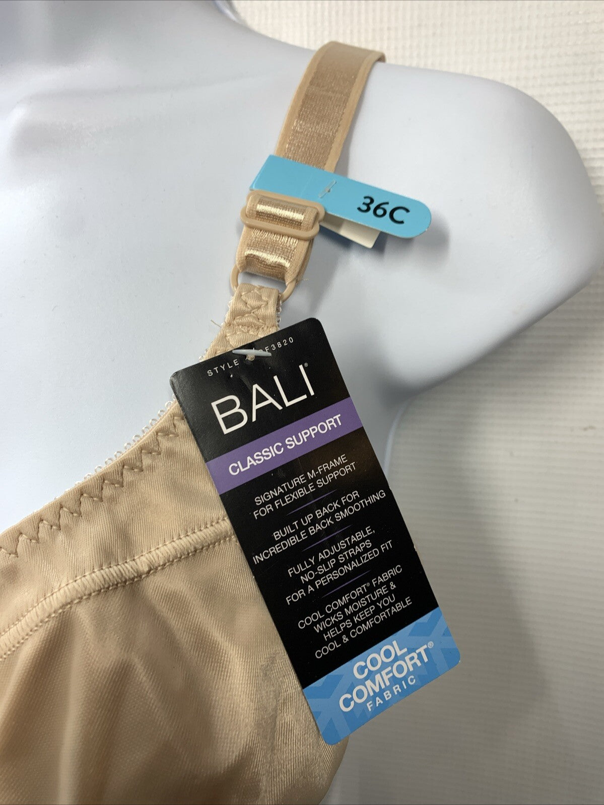 Bali Double SupportÂ® Wirefree Bra Size 36C Light Support V-neck Opaque Beige