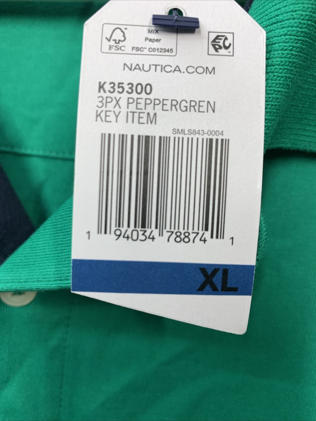 Nautica Men's Classic Fit Rugby Chest-Stripe Polo XL Collared Green Short Sleeve