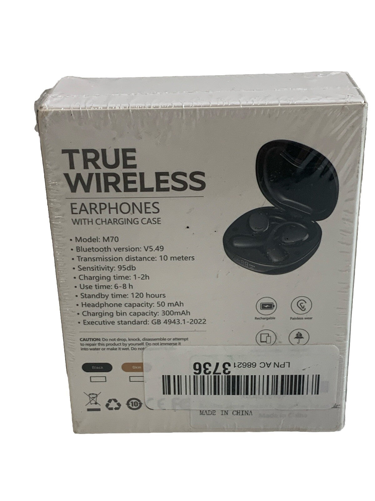 True Wireless Earphones With Charging Case M70 HD Stereo Sound Black Bluetooth