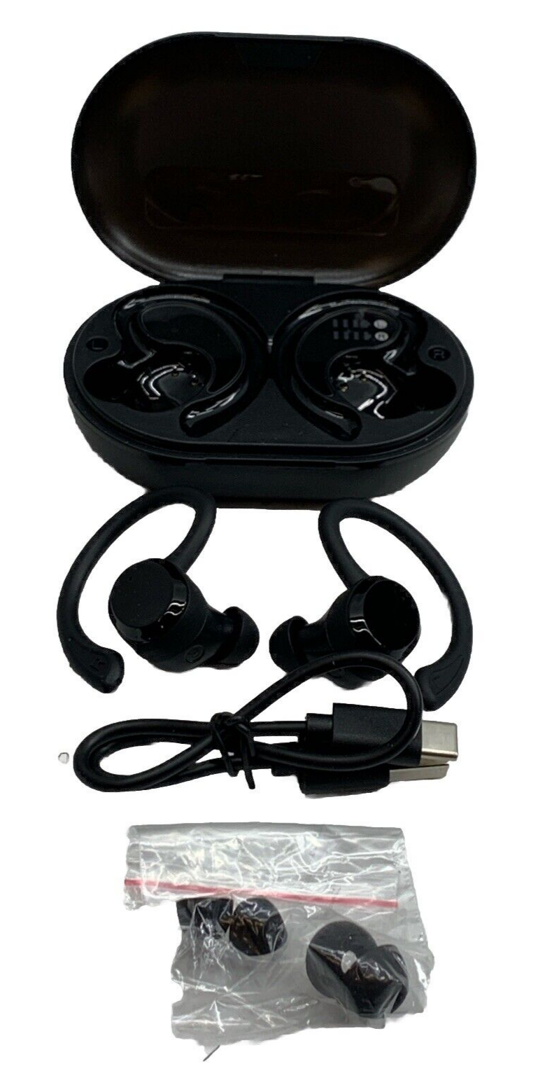 Rulefiss Q38 Black True Wireless Ear Hook Active Noise Cancelling Earbuds Black