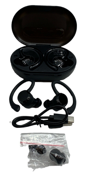 Rulefiss Q38 Black True Wireless Ear Hook Active Noise Cancelling Earbuds Black