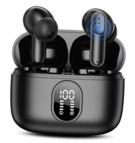Wireless Earbuds Bluetooth 5.4 Headphones 42H Long Playtime LED Power Black
