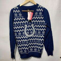 FOCO Womens Med Colts NFL Team Logo Ugly Holiday V-Neck Sweater Navy Long Sleeve