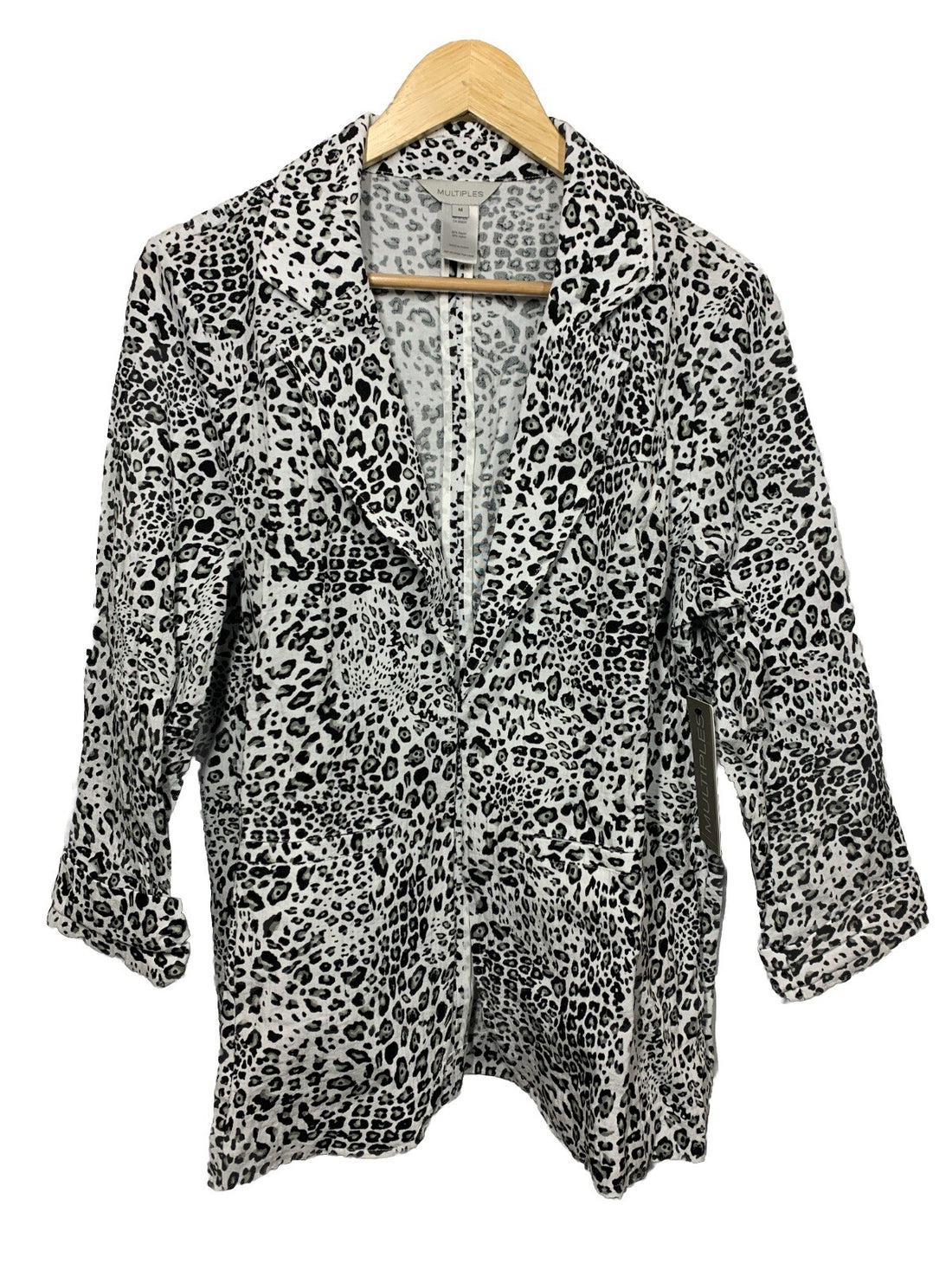 MULTIPLES Women's Tucked Cuff Three Quarters Sleeve Lapel Front Jacket Size M