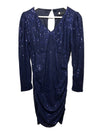KANCY KOLE Womens Sexy V Neck Sequin Ruched Bodycon Mini Dress Small Long Sleeve