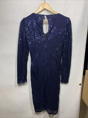 KANCY KOLE Womens Sexy V Neck Sequin Ruched Bodycon Mini Dress Small Long Sleeve