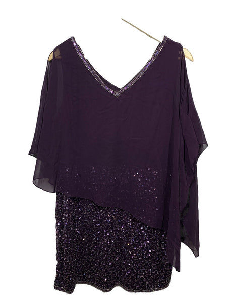 J Kara Women's Caplet Short Cocktail Beaded Party Dress Size 12P Pull On Purple