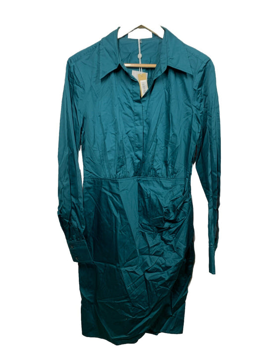 Trina Turk Women's Shirt Dress Collared Long Sleeve Green with Tulip Hem Size 10