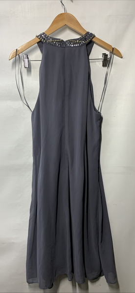 SLNY Womens Beaded Halter Ruffled Sleeveless A-Line Dress Cocktail Party Size 14