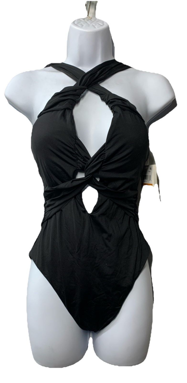Becca 851057A Twist One-Piece Swimsuit Black Size Small Swimwear Removable Cups