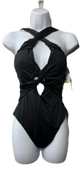 Becca 851057A Twist One-Piece Swimsuit Black Size Small Swimwear Removable Cups